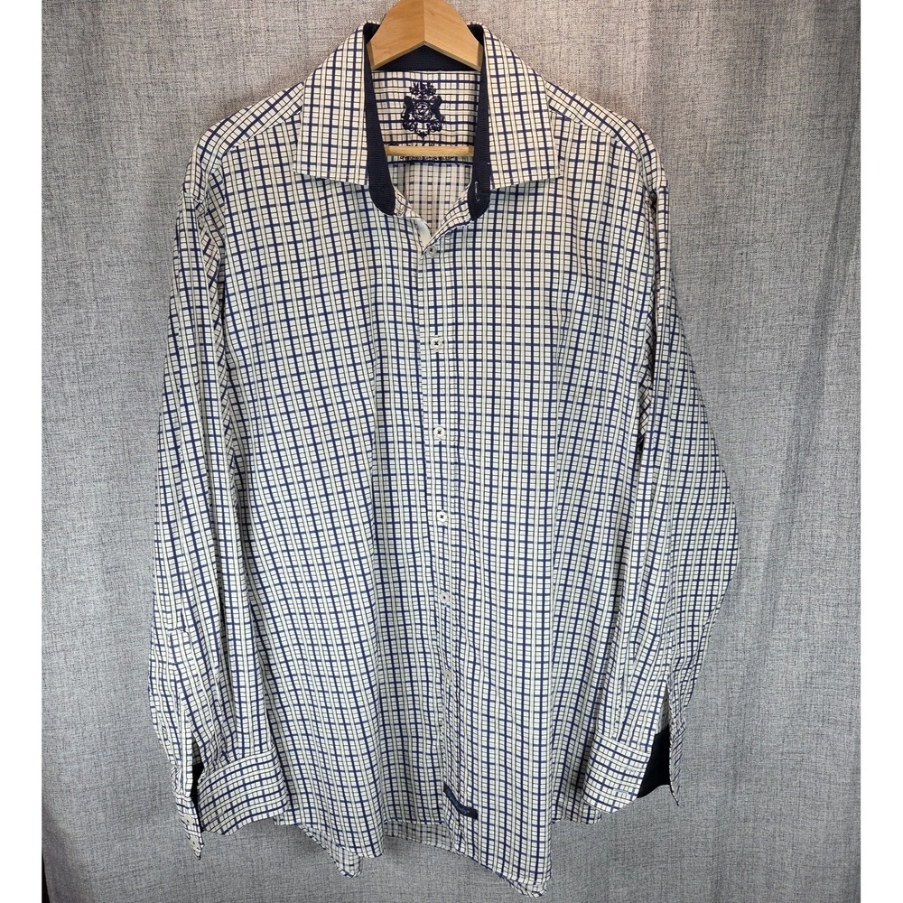 English Laundry Mens Dress Shirt Long‎ Sleeve Blue Striped Button Down Logo